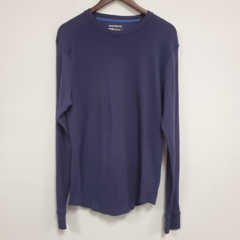 Watsons Mens Long Sleeve Waffle Knit Thermal Crew Neck Shirt Size XL Blue Layers